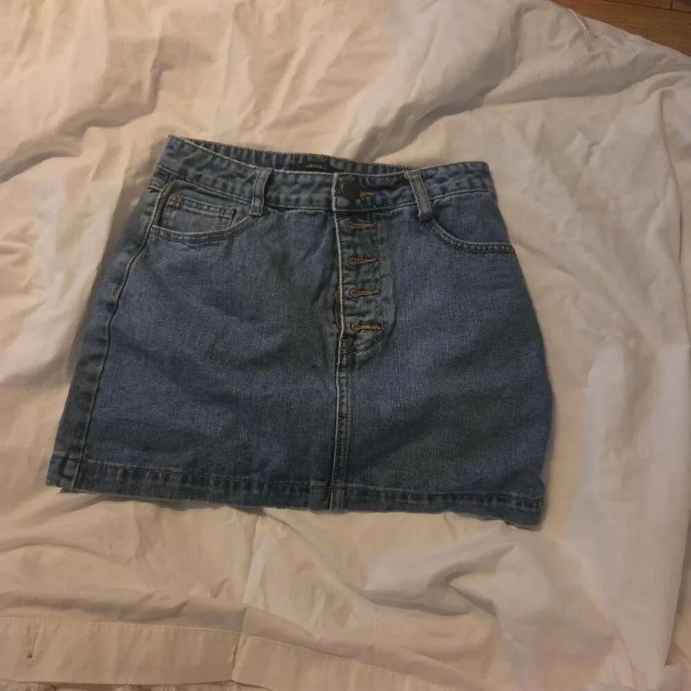 Forever 21 Embroidered Rainbow Pocket Denim Mini Skirt - Size Small Y2K retro